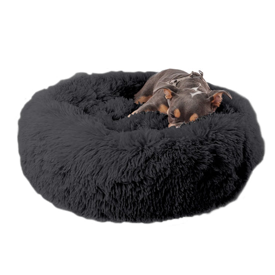 Precious Tails Super Lux Shaggy Fur Bolstered Donut Beds Grey Image