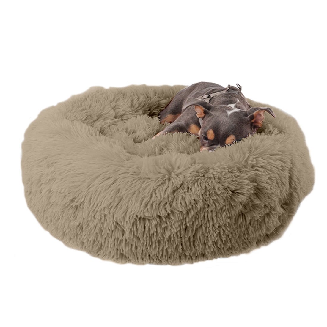Precious Tails Super Lux Shaggy Fur Bolstered Donut Beds Brown Image