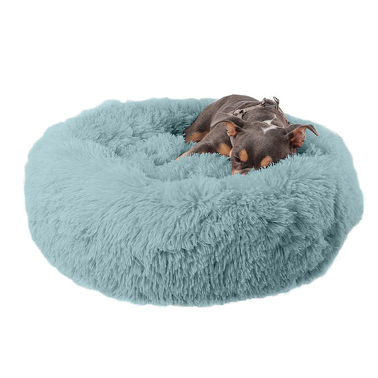 Precious Tails Super Lux Shaggy Fur Bolstered Donut Beds Blue Image