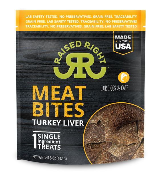 Raised Right  Meat Bites, Single Ingredient Liver Treats for Dogs & Cats - 5 oz. Bag Turkey Liver Image