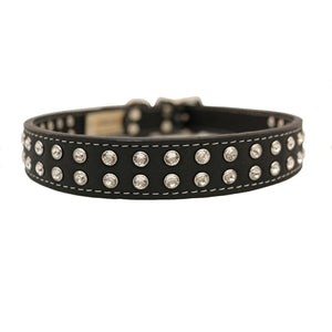 
            
                Load image into Gallery viewer, Dog Bar Tuscan Leather with Riveted Crystals Dog Collar 14&amp;quot; long x 3/4&amp;quot; wide Image
            
        