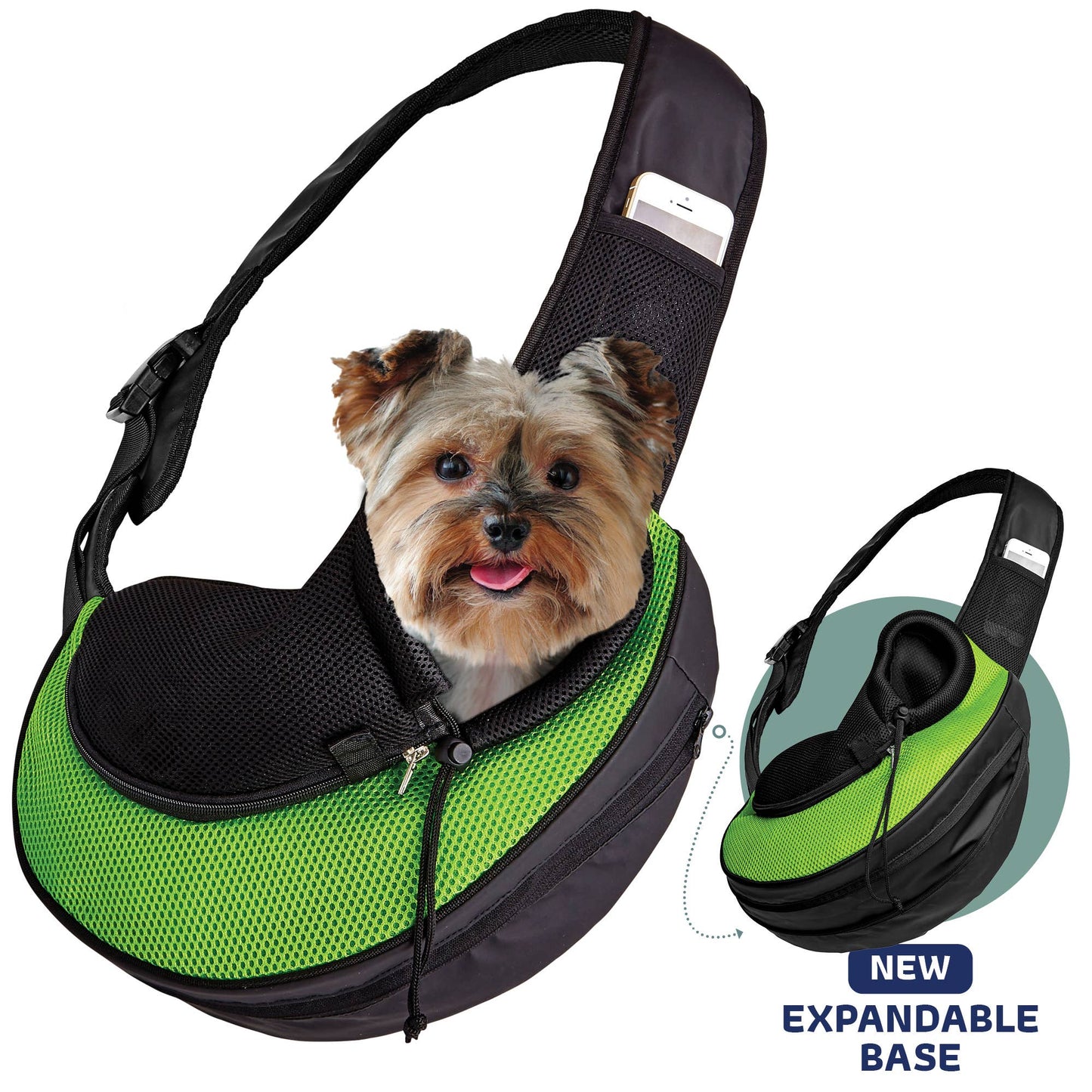 Pet Expandable Sling - Black: Green  Image