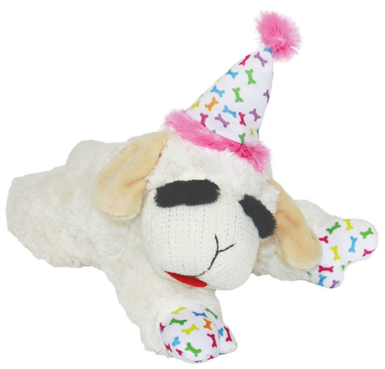 Multipet Lamb Chop w/ Birthday Hat Plush Dog Toy Pink 10.5"  Image