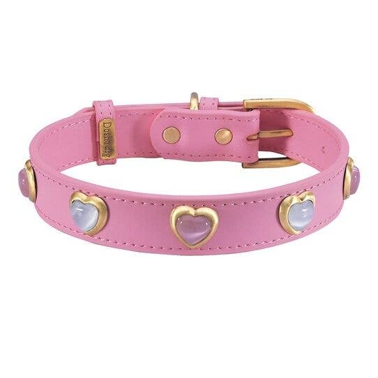 Load image into Gallery viewer, Dosha Dog - Heart Dog Collar/Leash -  Pink, Cat Eye Gemstones  Image
