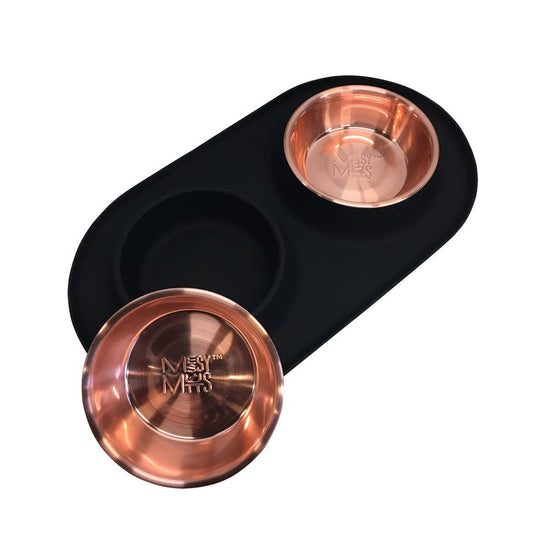 Messy Mutts Double Silicone Feeder Black/Copper MED  Image